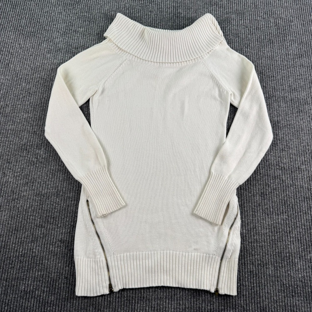G by Guess Sweater Women XL Ivory Cowl Neck Cotton Side Zip Long Sleeve Tunic